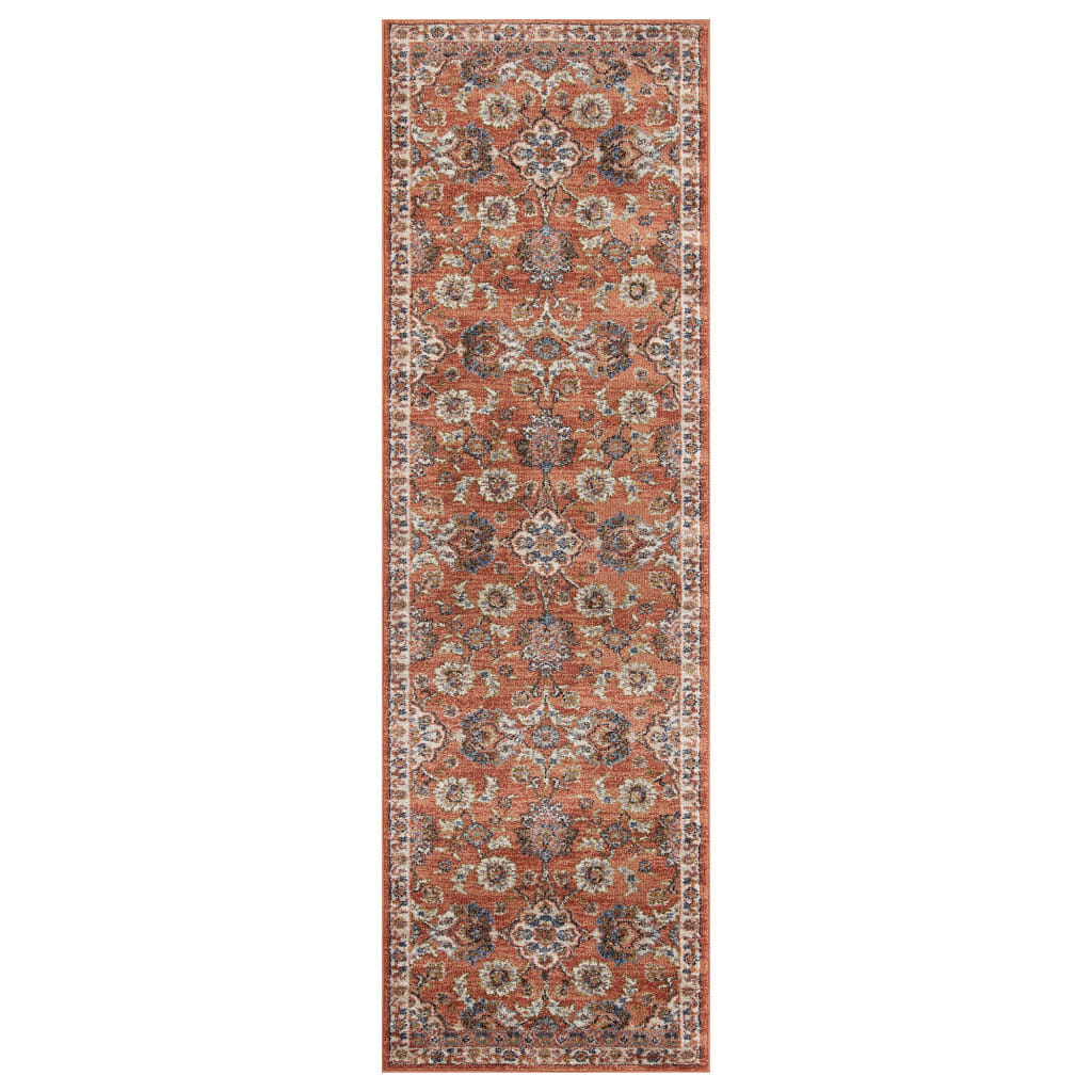 10' Ivory Blue and Orange Floral Power Loom Runner Rug
