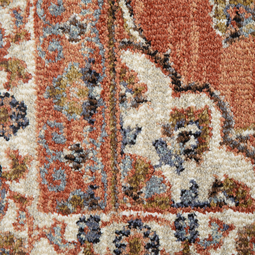 10' Ivory Blue and Orange Floral Power Loom Runner Rug