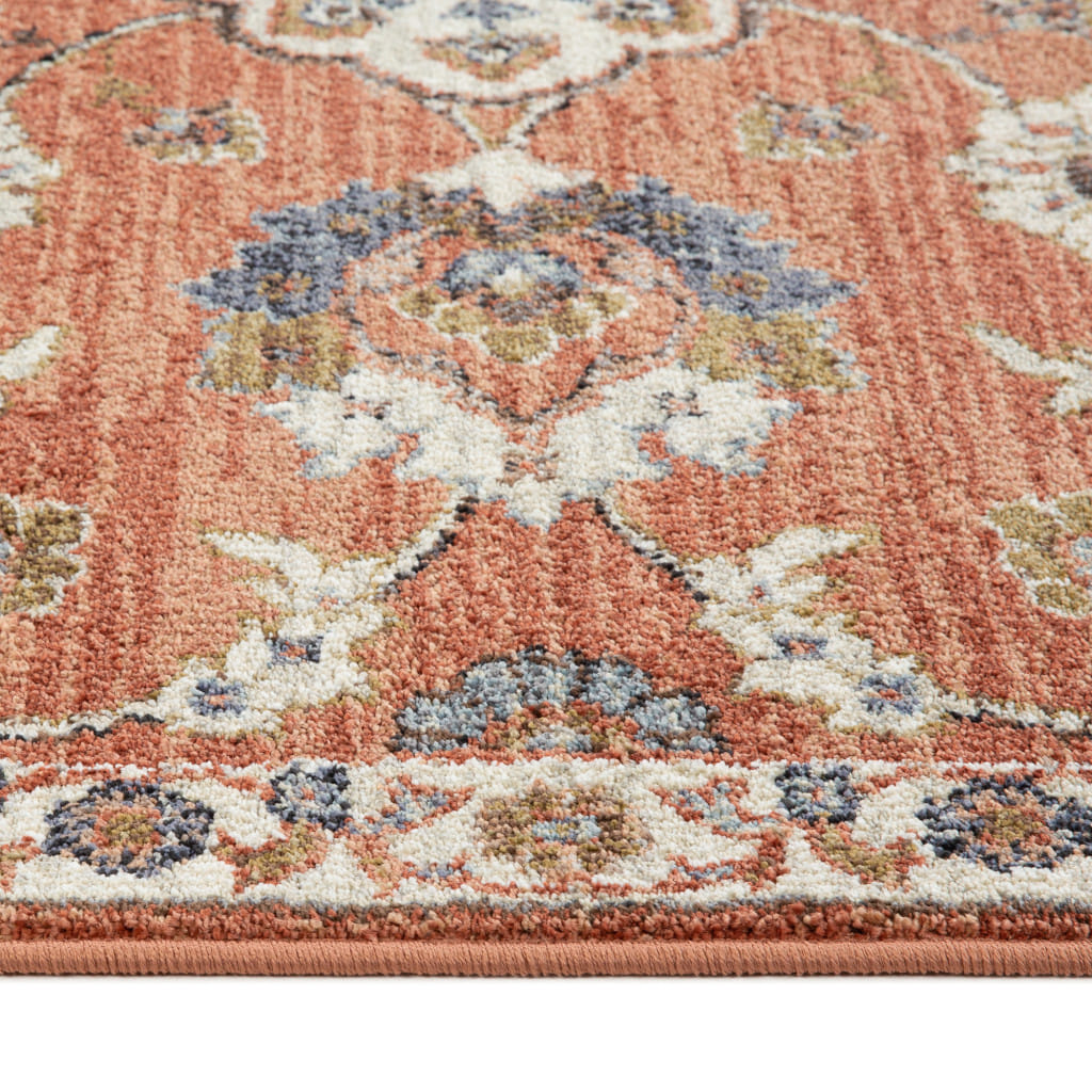 10' Ivory Blue and Orange Floral Power Loom Runner Rug