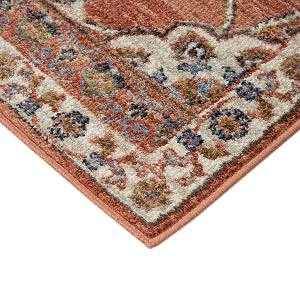 10' Ivory Blue and Orange Floral Power Loom Runner Rug