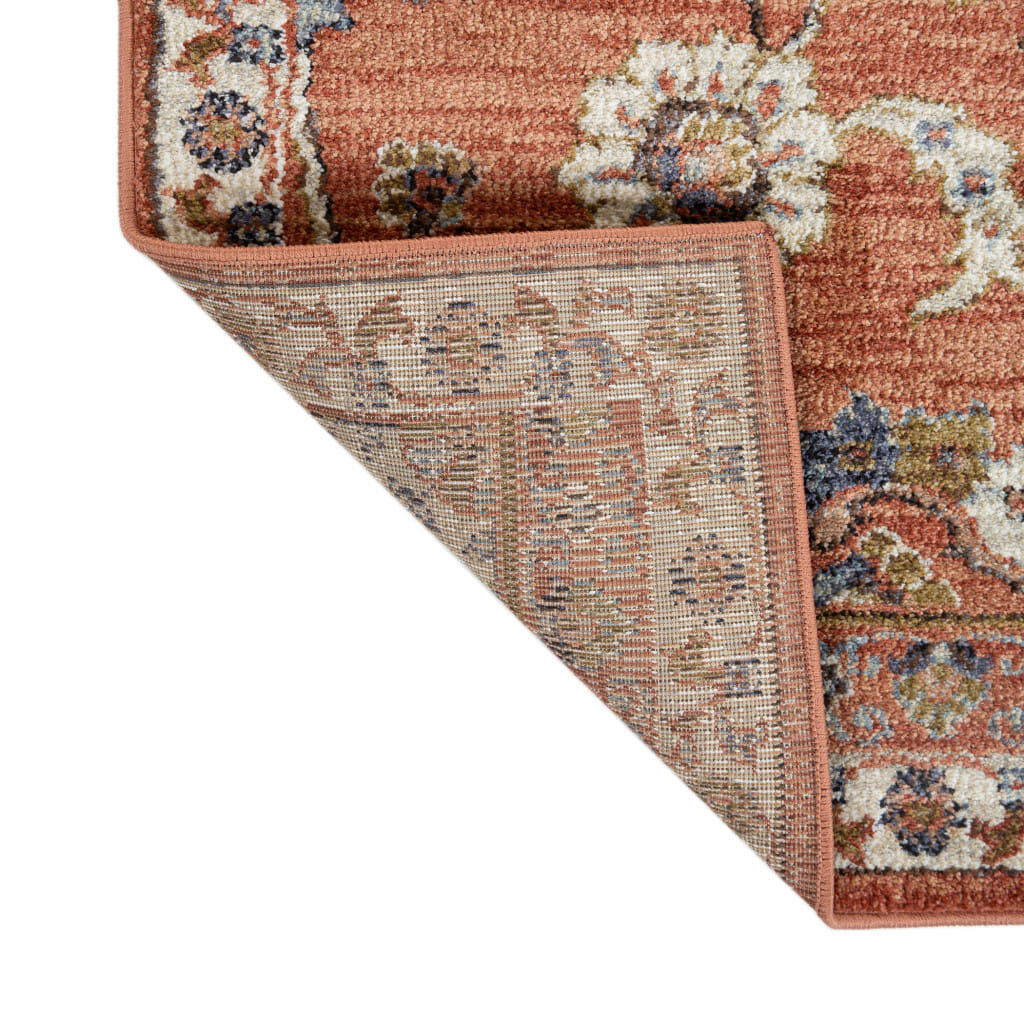 10' Ivory Blue and Orange Floral Power Loom Runner Rug