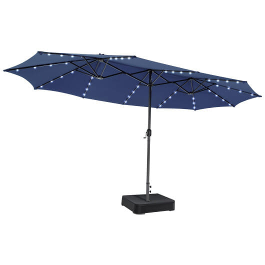 15 Feet Double-Sided Patio Umbrella with 48 LED Lights-Navy - Color: Navy - Size: 15 ft