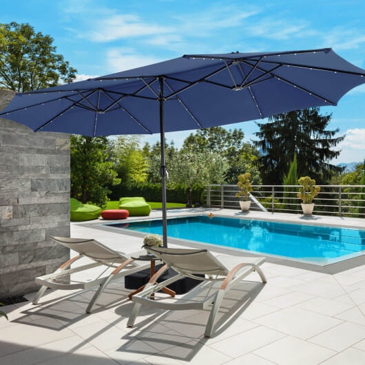 15 Feet Double-Sided Patio Umbrella with 48 LED Lights-Navy - Color: Navy - Size: 15 ft