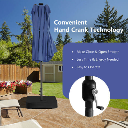 15 Feet Double-Sided Patio Umbrella with 48 LED Lights-Navy - Color: Navy - Size: 15 ft