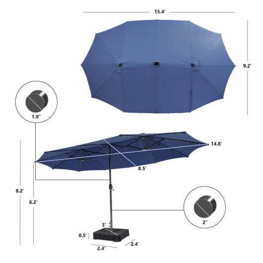 15 Feet Double-Sided Patio Umbrella with 48 LED Lights-Navy - Color: Navy - Size: 15 ft