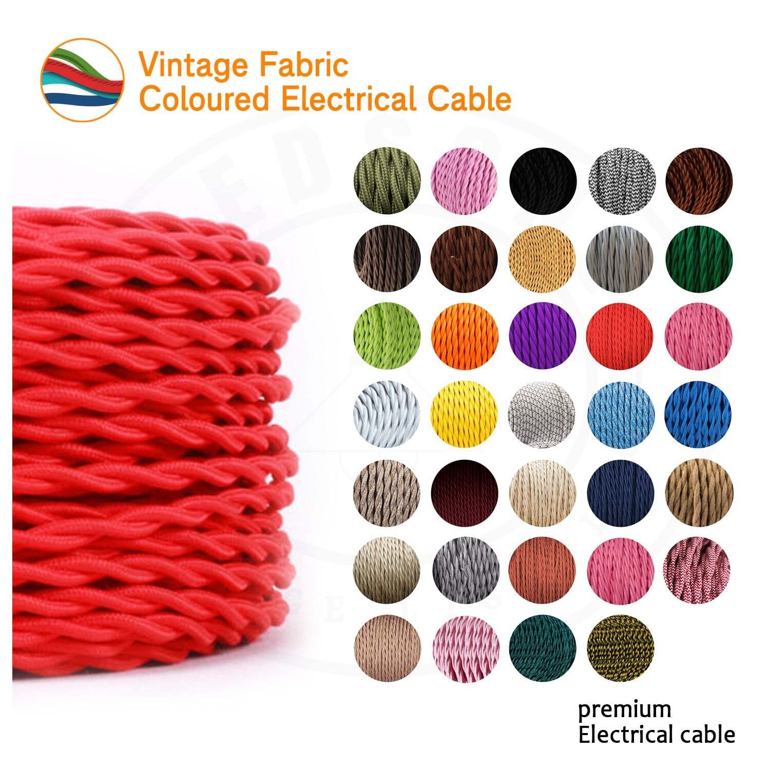 18 Gauge 3 Conductor Twisted Cloth Covered Wire Braided Light Cord Black &White ~ 1670