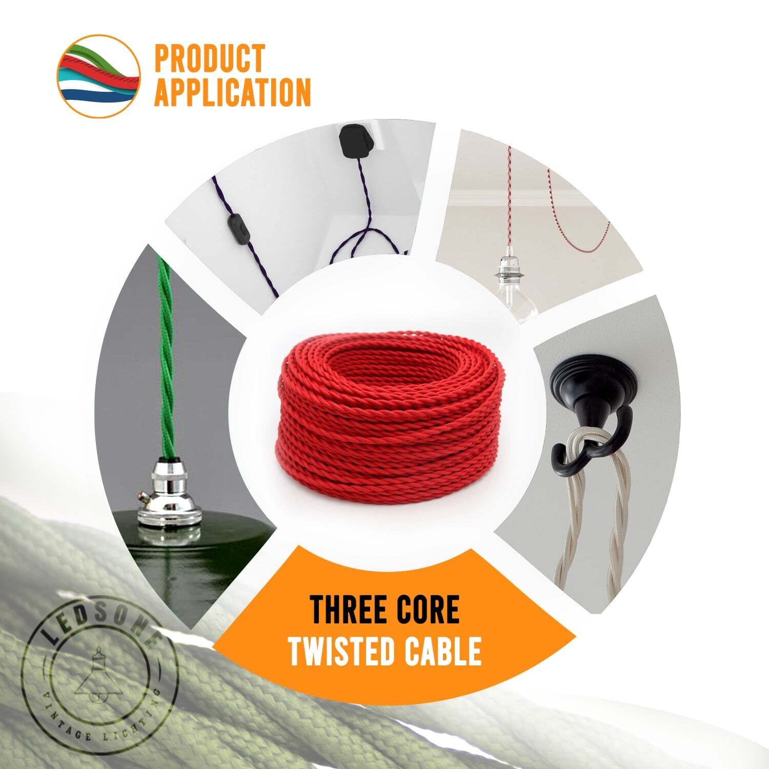 18 Gauge 3 Conductor Twisted Cloth Covered Wire Braided Light Cord Black &White ~ 1670