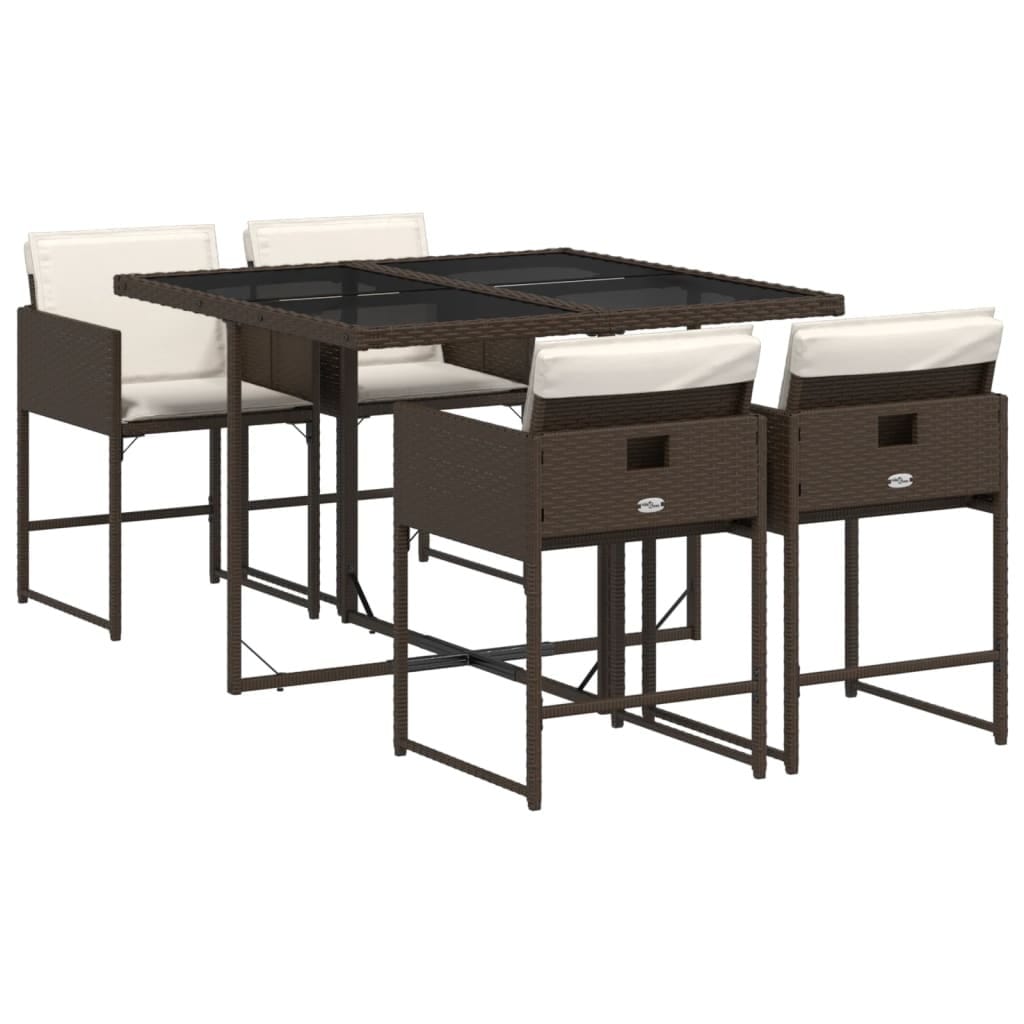 5 Piece Patio Dining Set with Cushions Brown Poly Rattan