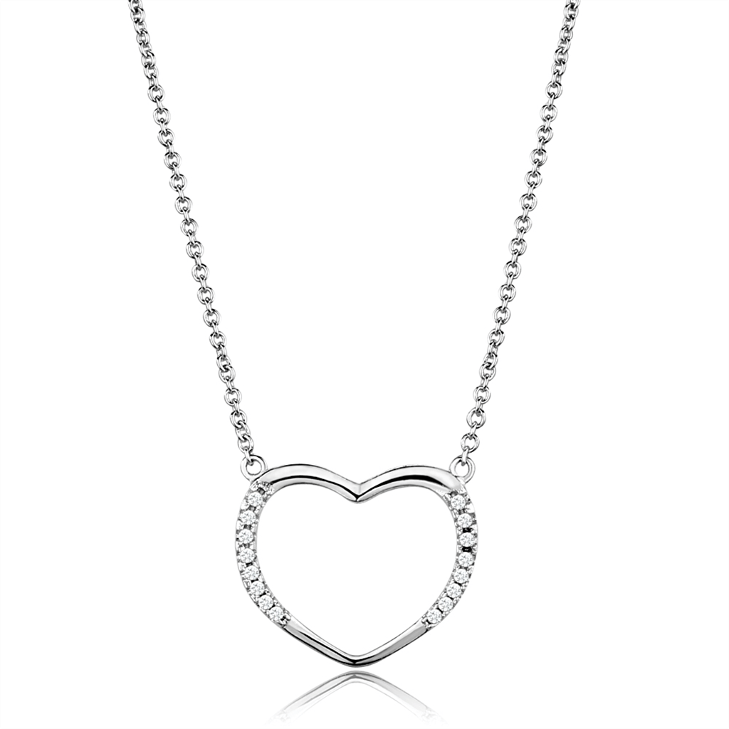 3W1023 - Rhodium Brass Chain Pendant with AAA Grade CZ in Clear