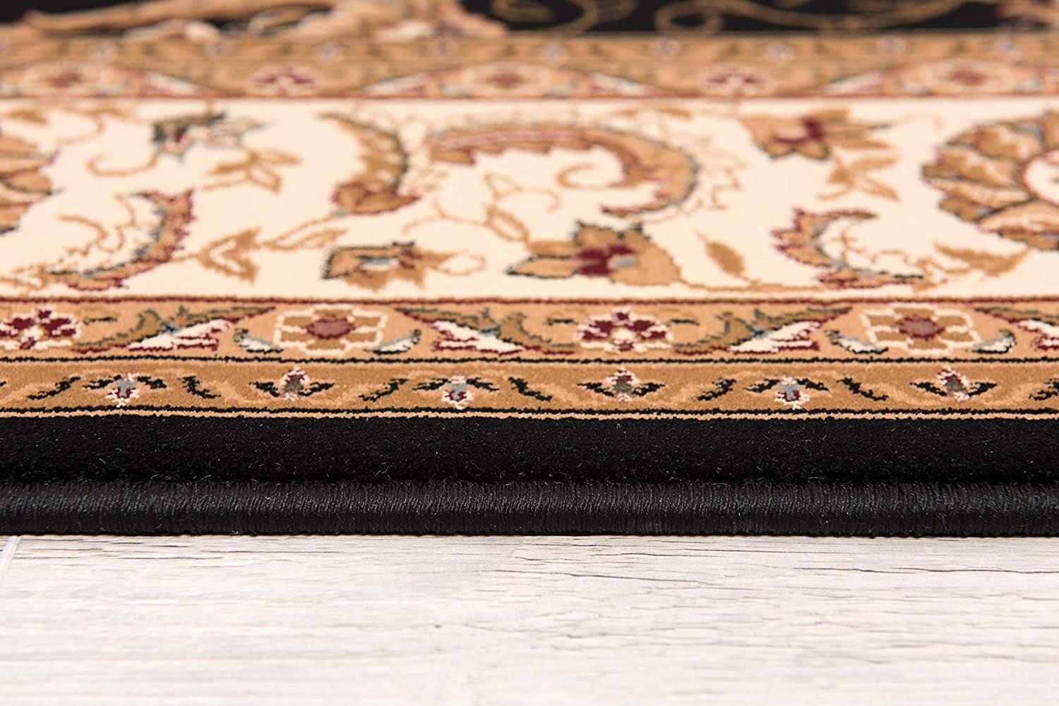 5' X 8' Black and Ivory Oriental Power Loom Area Rug