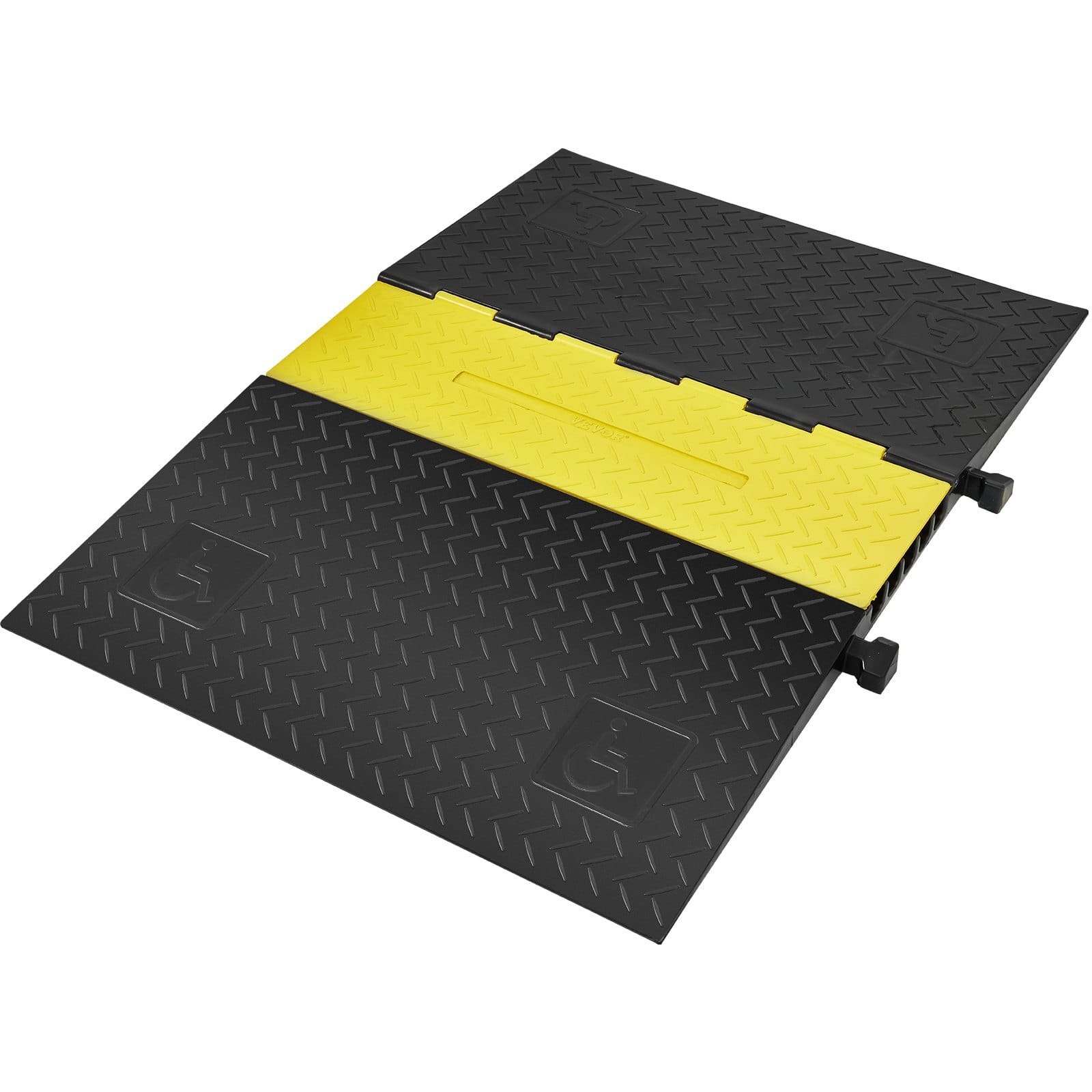 Rubber Cable Guard, 5-Channel, 22000 lbs per Axle Load Capacity, Durable Cord Protection Ramp with Hinged Lid for Driveway, Speed Control, and Accessibility Compliance for Both Indoor & Outdo