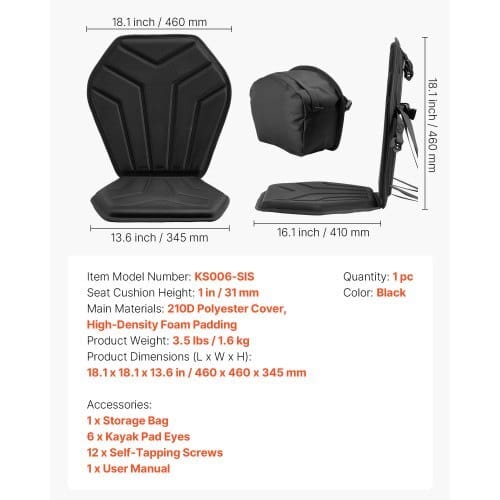 Kayak Seat, 1 Pack 1" Thick, Universal Paddle Board Seat with Back Support, Hexagonal Sit-on-Top Soft Padded Cushion with Storage Bag & Adjustable Straps for SUP, Fishing Boat, Inflatable Kayak