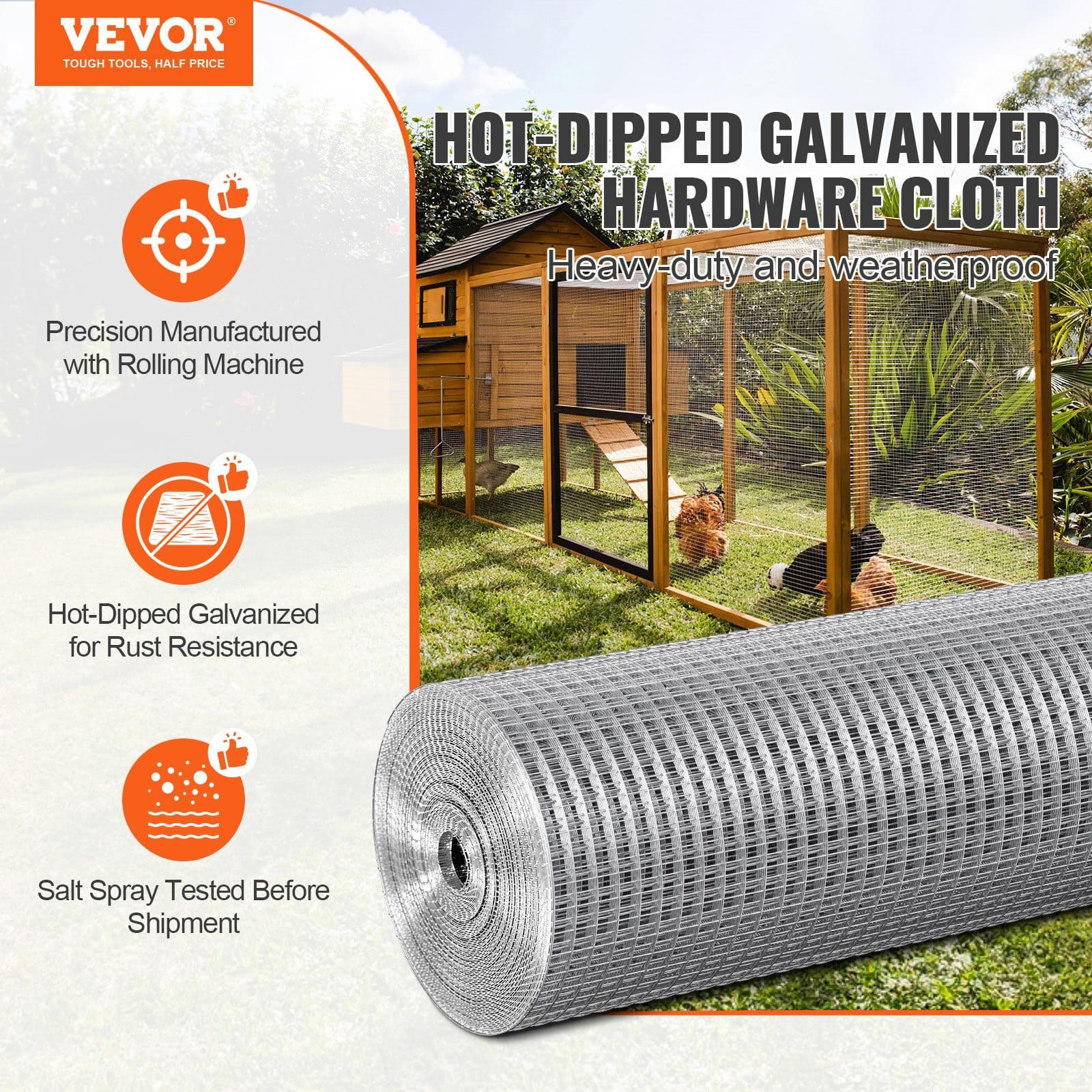 Hardware Cloth, 1/2 inch 36in x 100 ft 19 Gauge, Hot Dipped Galvanized Wire Mesh Roll, Chicken Wire Fencing, Wire Mesh for Rabbit Cages, Garden, Small Rodents