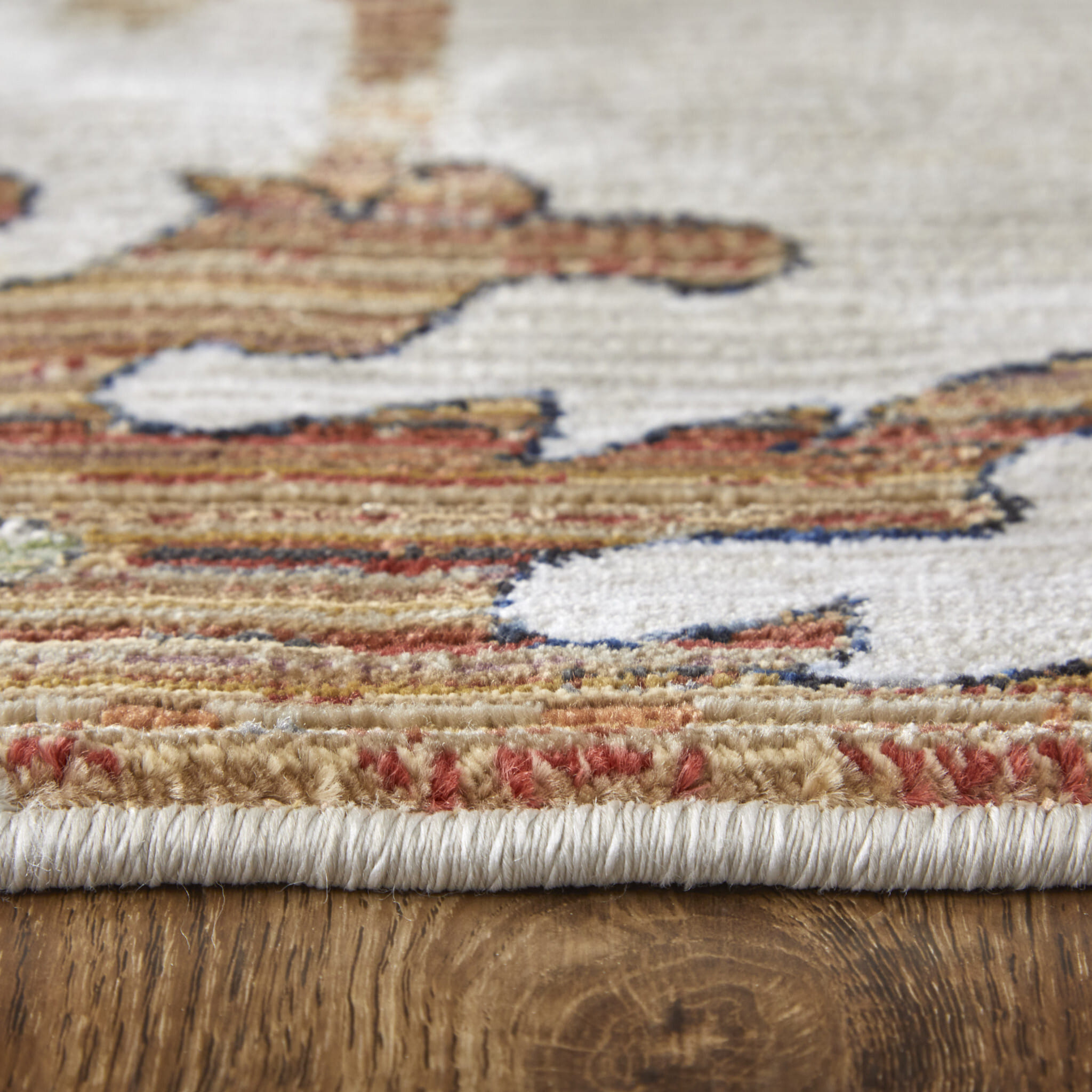 9' X 13' Ivory Red and Blue Floral Power Loom Area Rug