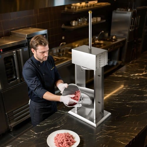 Electric Sausage Stuffer, 33 LBS / 15 L Vertical Meat Stuffer, Stepless Speed Control and Foot Pedal, Stainless Steel Heavy Duty Sausage Filler with 4 Stuffing Tubes, for Commercial & Home Use