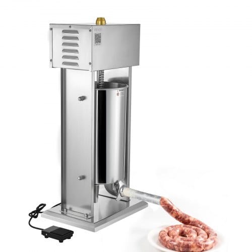 Electric Sausage Stuffer, 33 LBS / 15 L Vertical Meat Stuffer, Stepless Speed Control and Foot Pedal, Stainless Steel Heavy Duty Sausage Filler with 4 Stuffing Tubes, for Commercial & Home Use