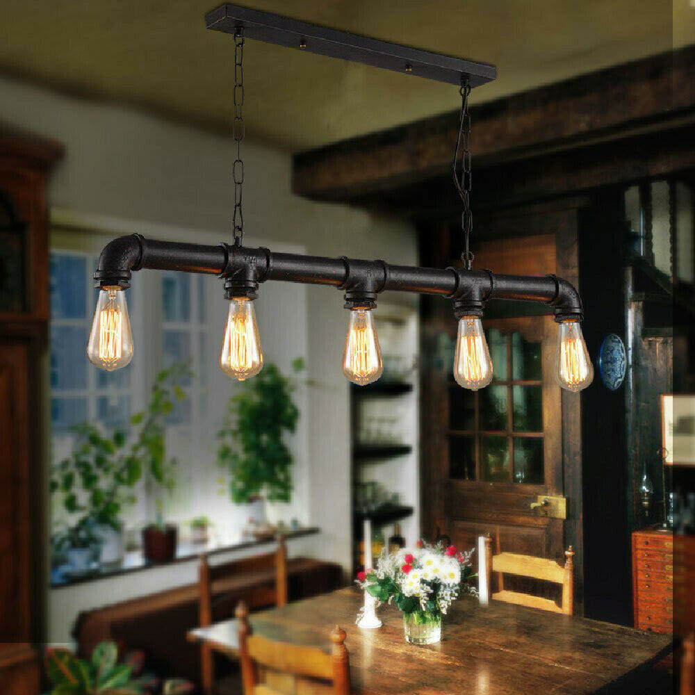 Industrial Farmhouse Pendant Light 5 light Ceiling Steampunk Metal Pipe Pendant Lamp~1340