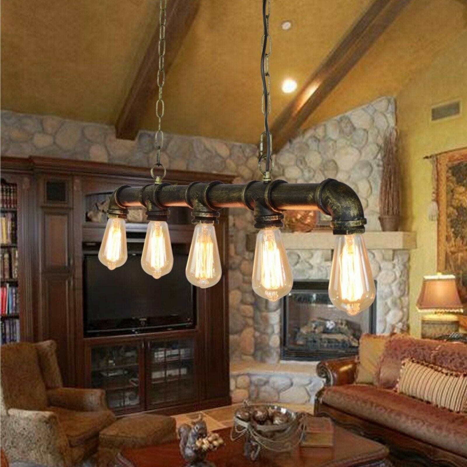 Industrial Farmhouse Pendant Light 5 light Ceiling Steampunk Metal Pipe Pendant Lamp~1340