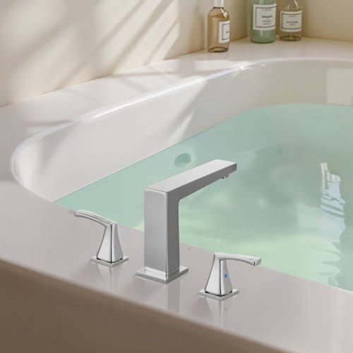 Roman Tub Faucet, 3 Hole Waterfall Bathtub Faucet, Bath Tubs Faucets Set with 2 Handles, Roman Tub Faucets Deck Mount for Pet Washing, Baby Care, Adult Bathing, Silver, Right-Angle Tub Faucet