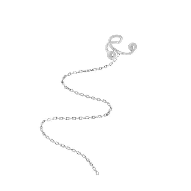 Fashion C Shape Chain Tassels 925 Sterling Silver Non-Pierced Earring(Single)