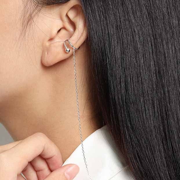 Fashion C Shape Chain Tassels 925 Sterling Silver Non-Pierced Earring(Single)
