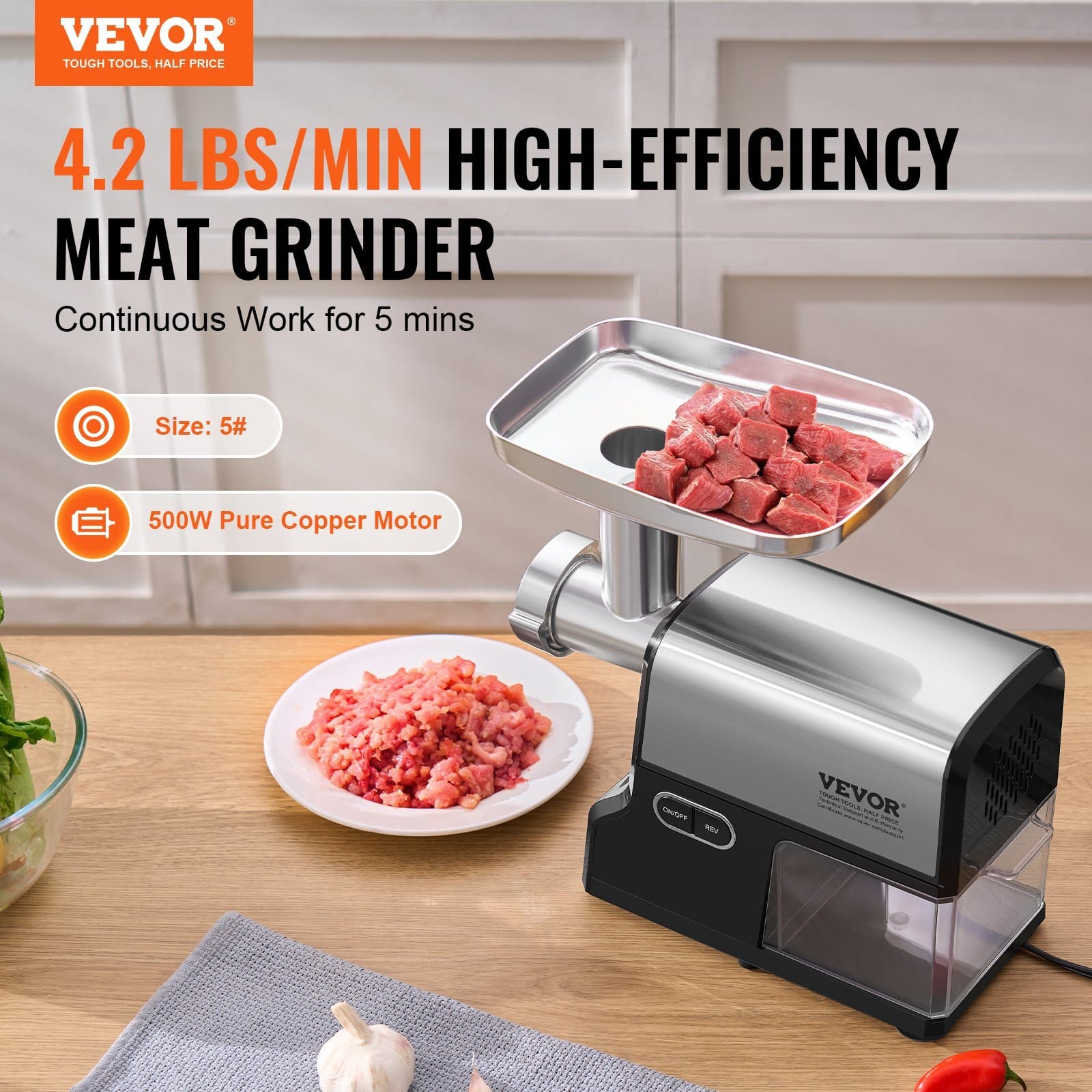 Meat Grinder, 4.2 Lbs/Min Capacity Electric Meat Grinders with Blade, Grinding Plate, Sausage Maker, Kubbe Kit, Burger Press, Chopper Attachment, Stainless Steel Meat Mincer for Home Kitchen