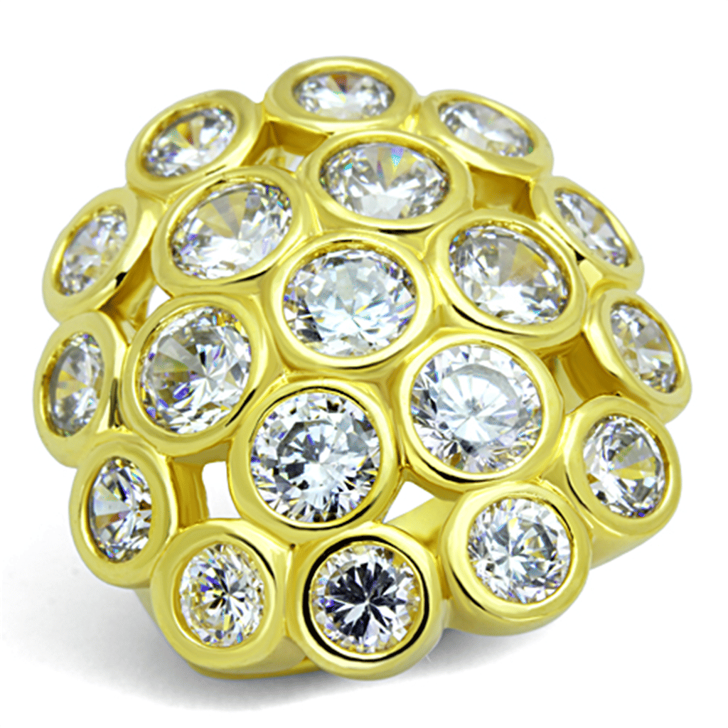 LO3250 - Gold Brass Ring with AAA Grade CZ in Clear