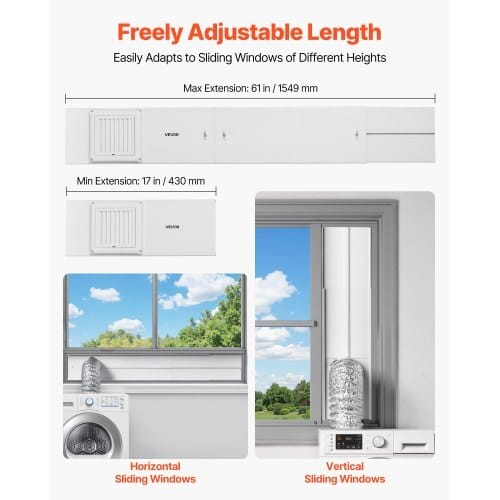 Dryer Vent Window Kit, Fits 4-Inch Exhaust Hoses, Adjustable Length for Adapts Sliding Windows of Different Heights, Sturdy PVC and PP Materials, Dual Protections & Multi-layer Sealing Design