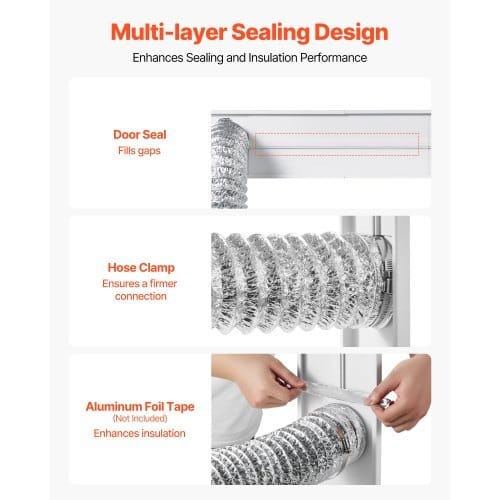 Dryer Vent Window Kit, Fits 4-Inch Exhaust Hoses, Adjustable Length for Adapts Sliding Windows of Different Heights, Sturdy PVC and PP Materials, Dual Protections & Multi-layer Sealing Design