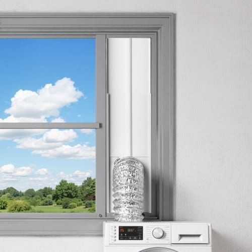 Dryer Vent Window Kit, Fits 4-Inch Exhaust Hoses, Adjustable Length for Adapts Sliding Windows of Different Heights, Sturdy PVC and PP Materials, Dual Protections & Multi-layer Sealing Design