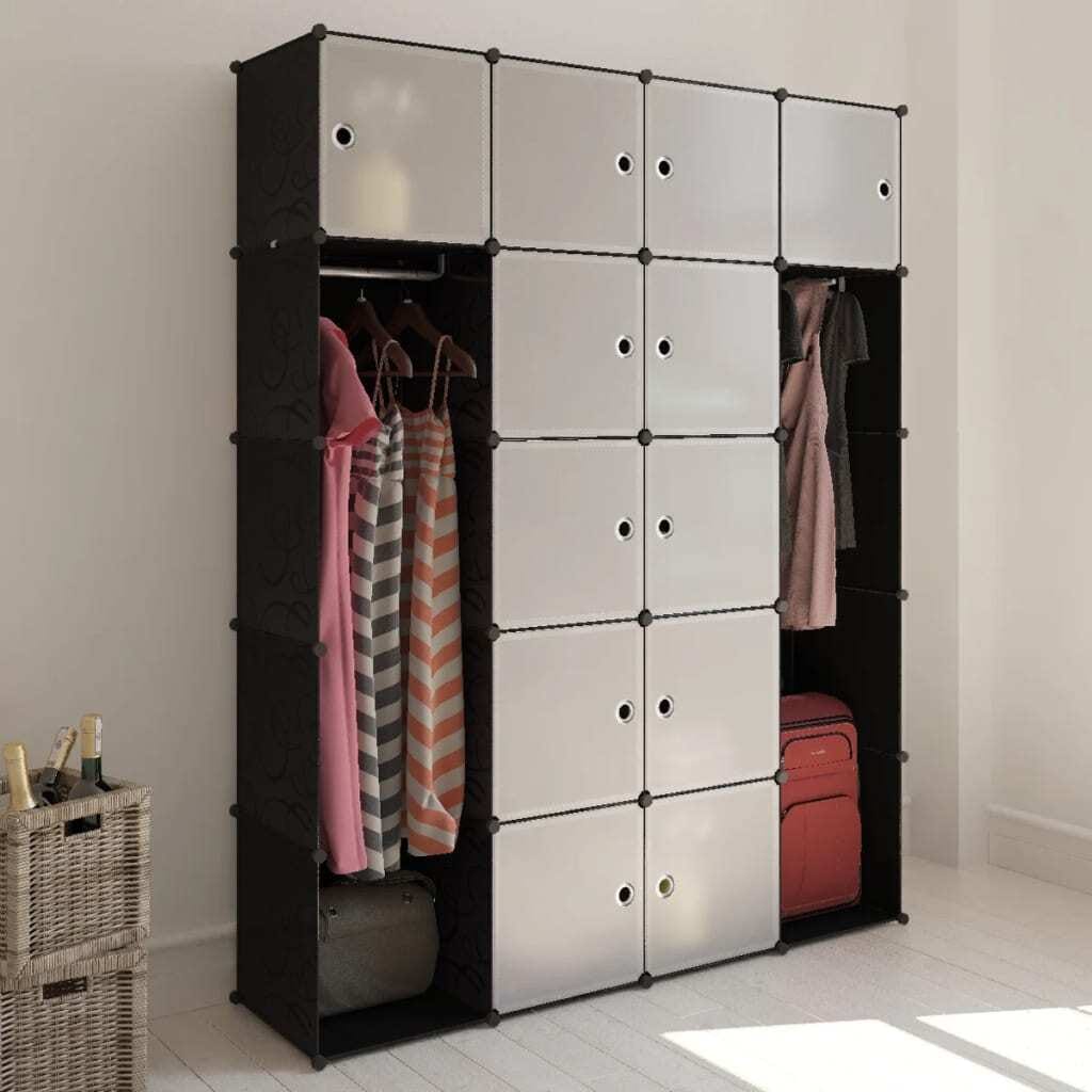 Modular Cabinet with 14 Compartments Black and White 14.6"x57.5"x71.1