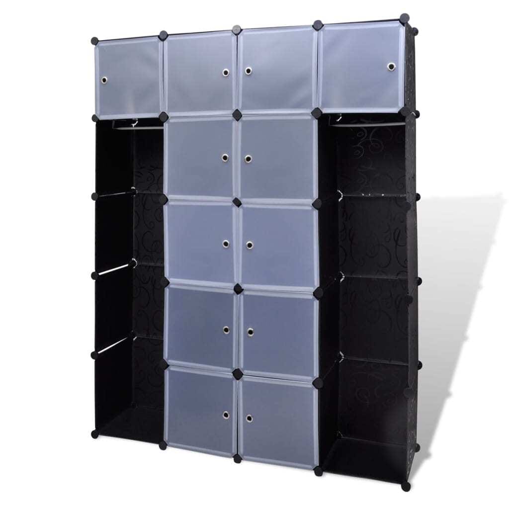 Modular Cabinet with 14 Compartments Black and White 14.6"x57.5"x71.1