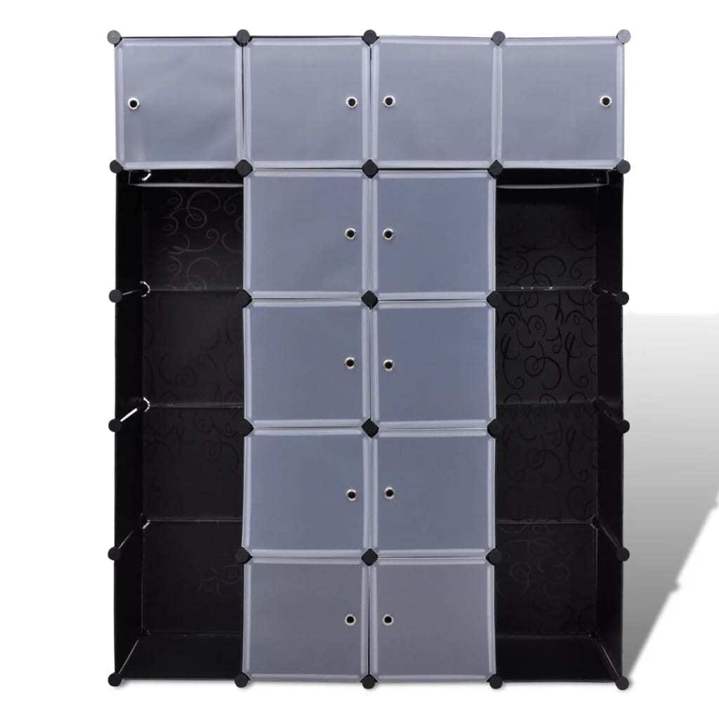 Modular Cabinet with 14 Compartments Black and White 14.6"x57.5"x71.1