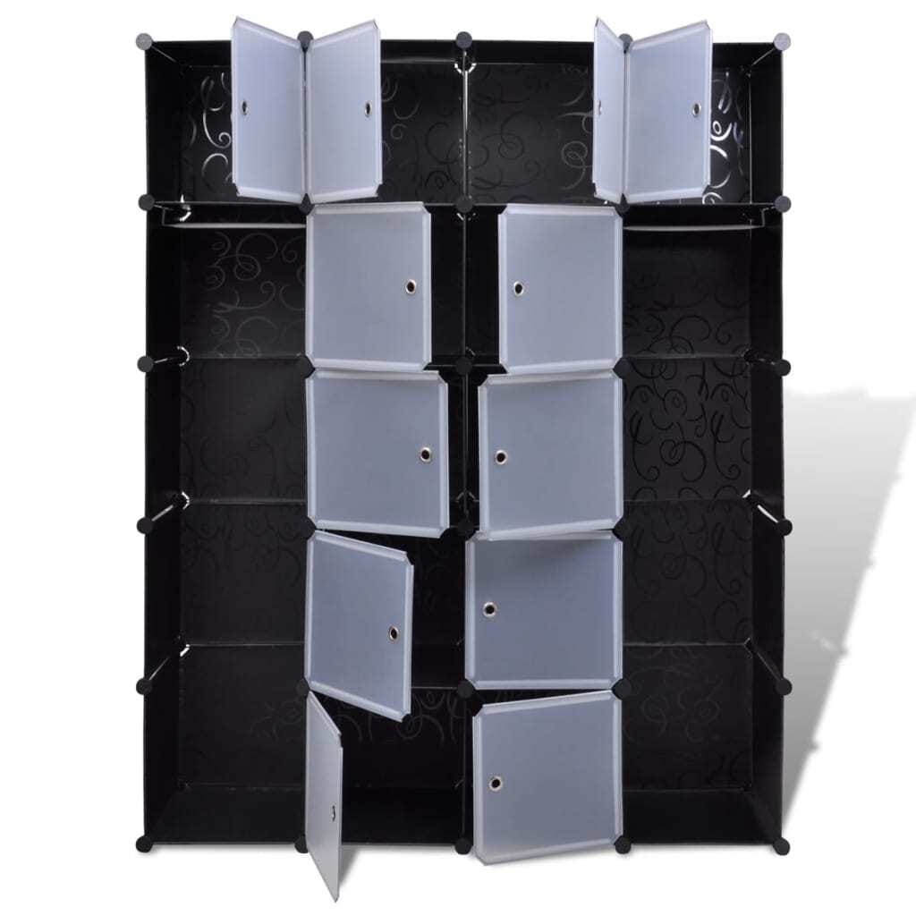 Modular Cabinet with 14 Compartments Black and White 14.6"x57.5"x71.1
