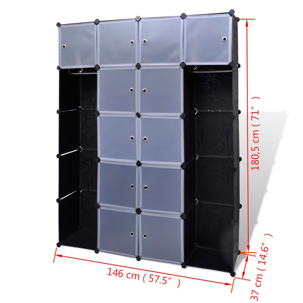 Modular Cabinet with 14 Compartments Black and White 14.6"x57.5"x71.1