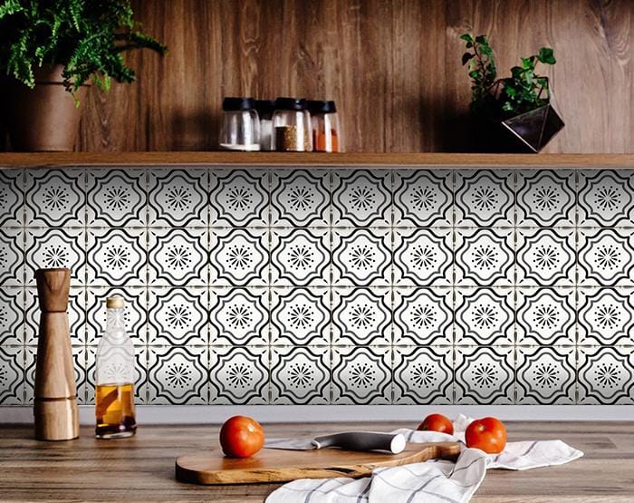 7" X 7" Black And White Mosaic Peel And Stick Removable Tiles