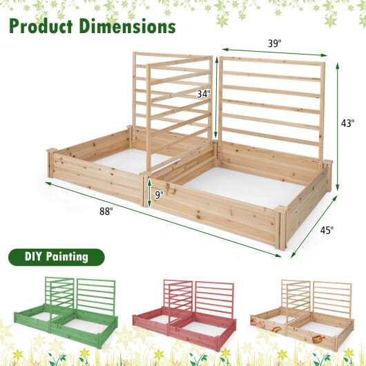 Raised Garden Bed with 2 Planter Boxes and 3 Trellis-Natural - Color: Natural