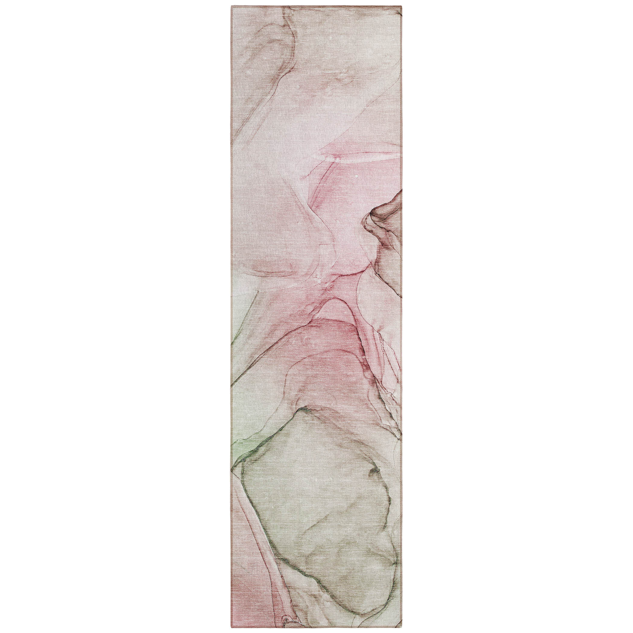 8' Runner Gray and Pink Abstract Washable Non Skid Indoor Outdoor Runner Rug