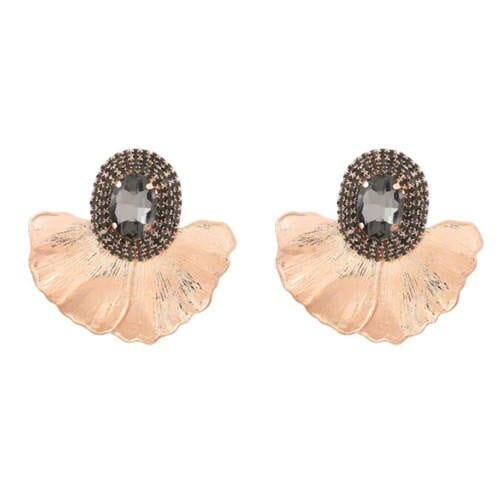 Shining Glass Inlaid Oval Shape Floral Design Bohemian Fashion Exaggerated Wholesale Earrings - Black