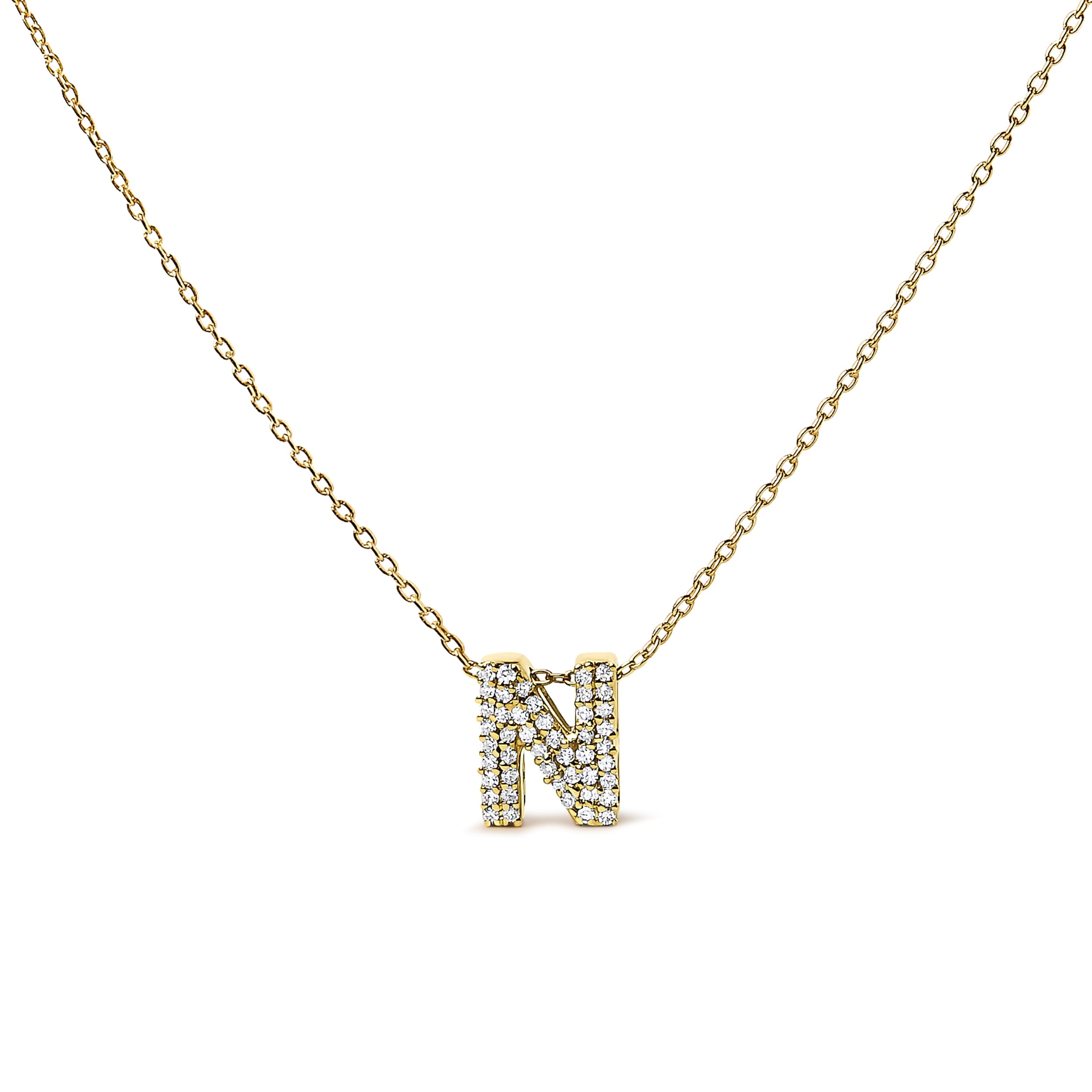 10K Yellow Gold Diamond Accent "N" Initial Bubble Pendant Necklace