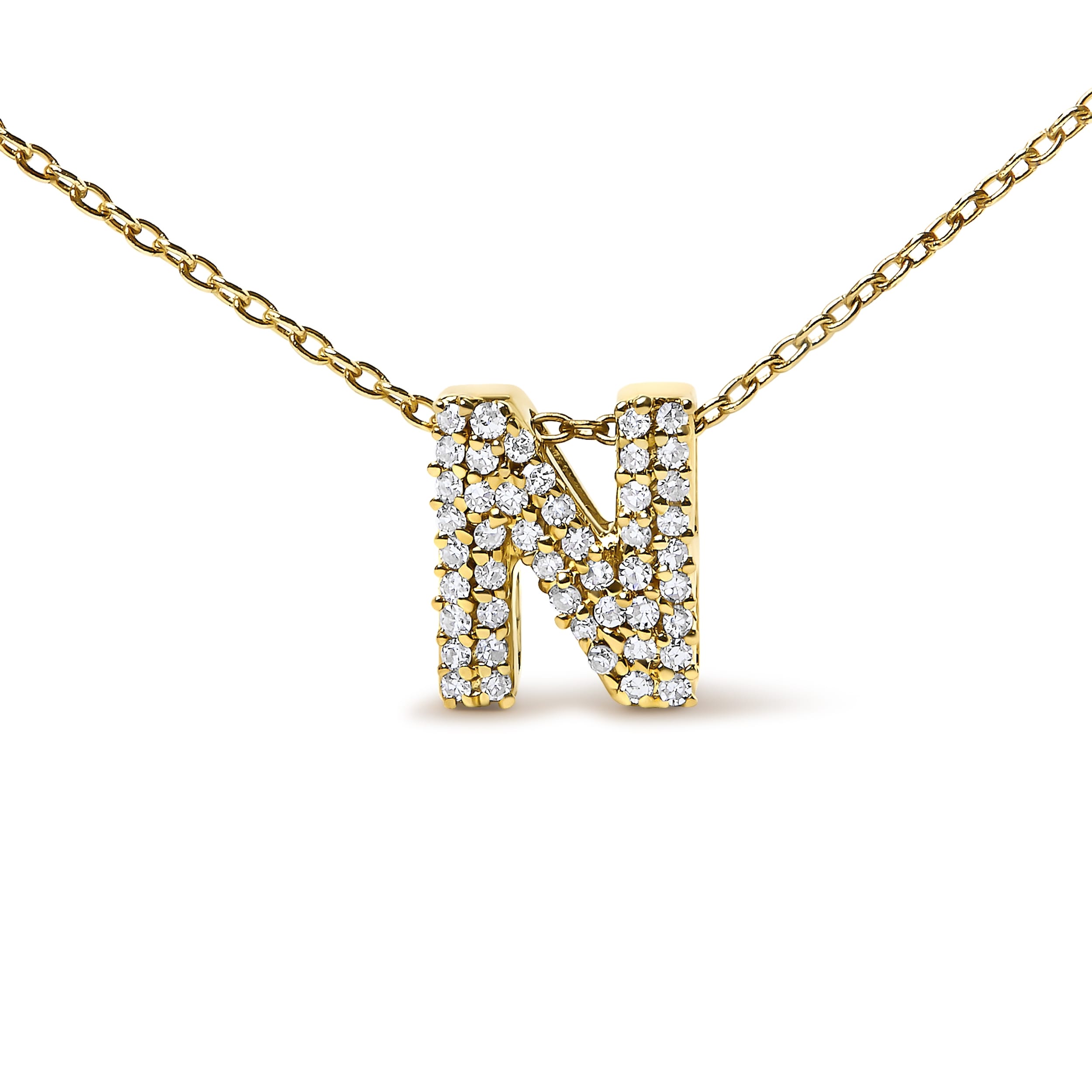 10K Yellow Gold Diamond Accent "N" Initial Bubble Pendant Necklace