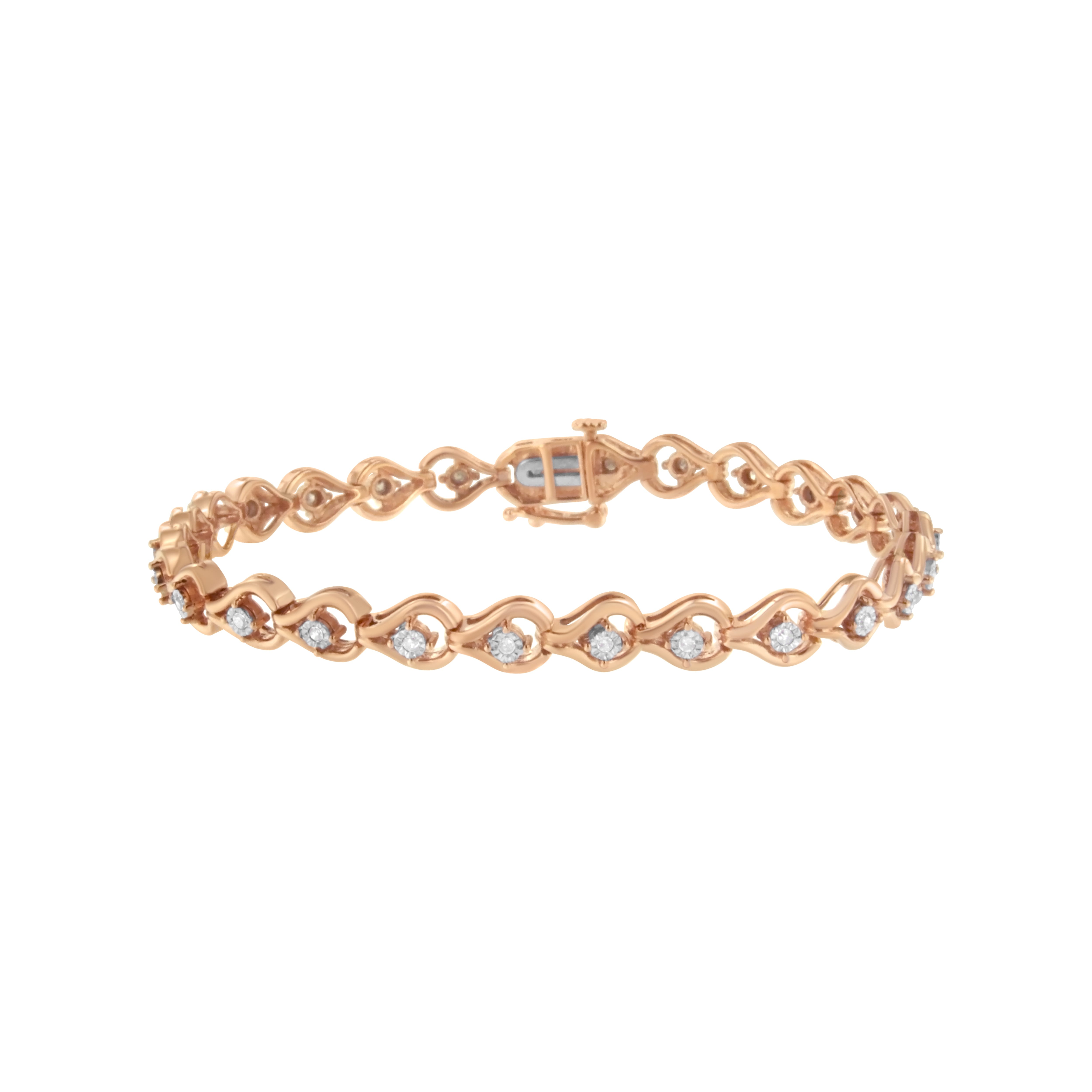 Rose Gold over .925 Sterling Silver 1/4 Cttw Diamond Miracle-Set Teardrop Shaped 7" Link Bracelet (I-J Color, I3 Clarity)
