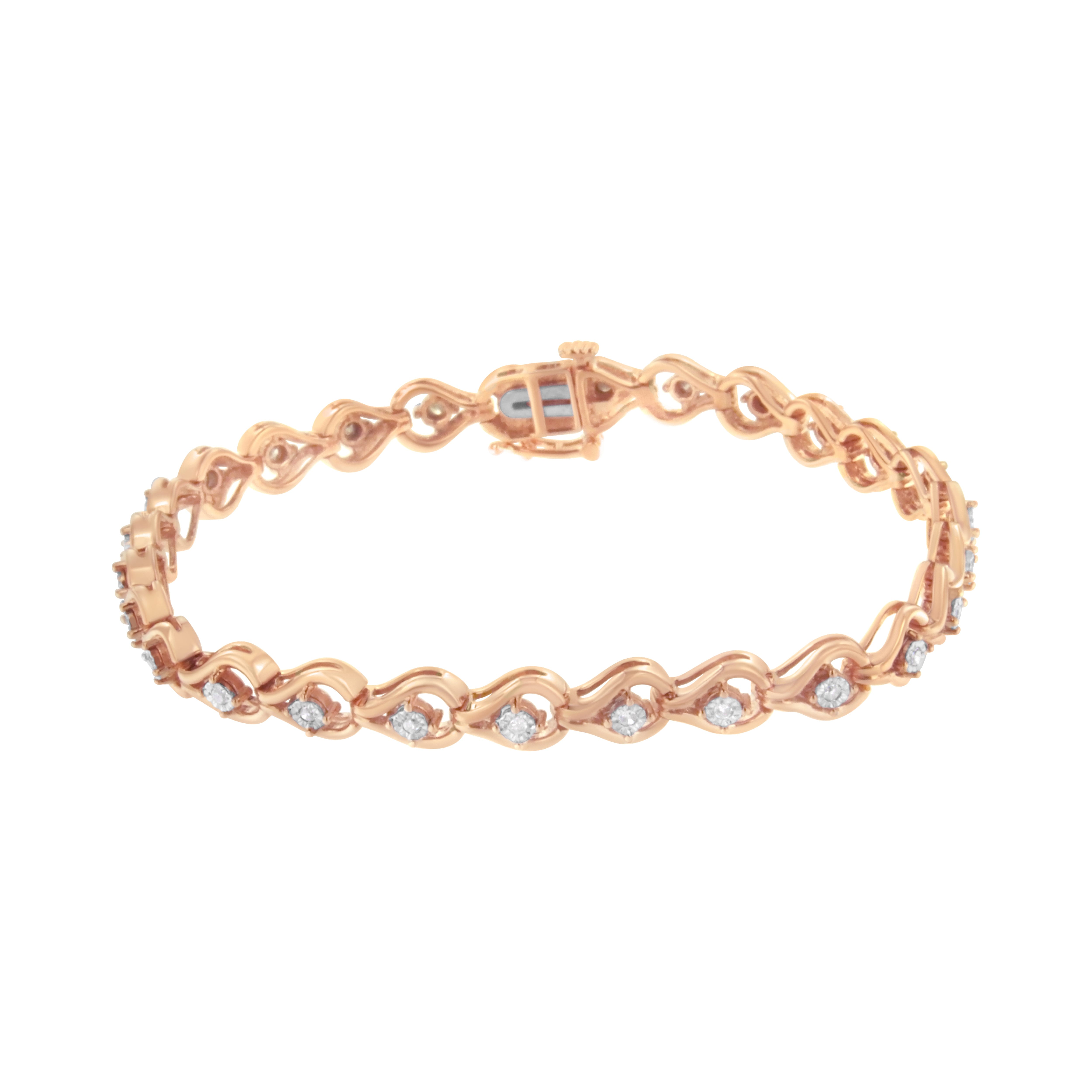 Rose Gold over .925 Sterling Silver 1/4 Cttw Diamond Miracle-Set Teardrop Shaped 7" Link Bracelet (I-J Color, I3 Clarity)
