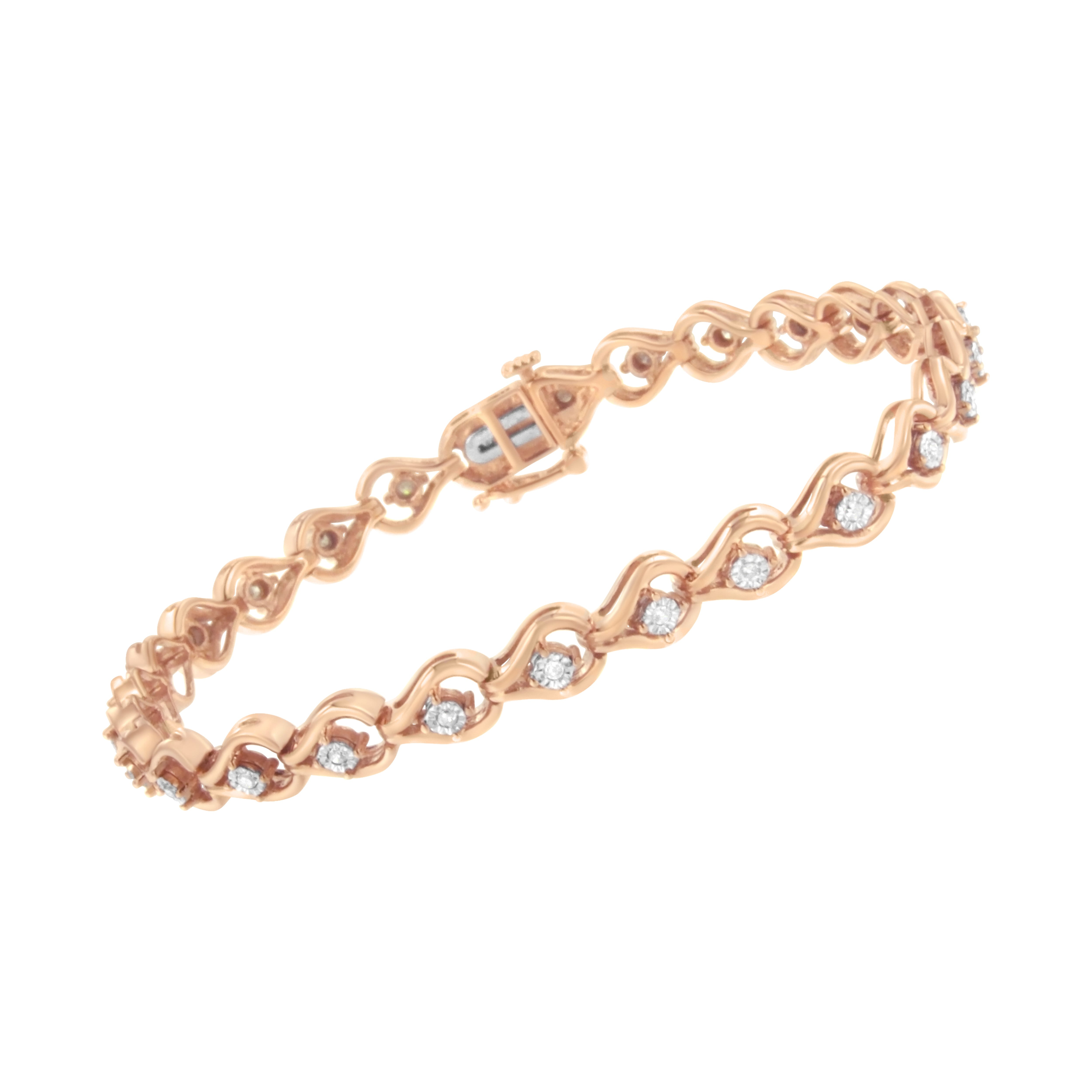 Rose Gold over .925 Sterling Silver 1/4 Cttw Diamond Miracle-Set Teardrop Shaped 7" Link Bracelet (I-J Color, I3 Clarity)