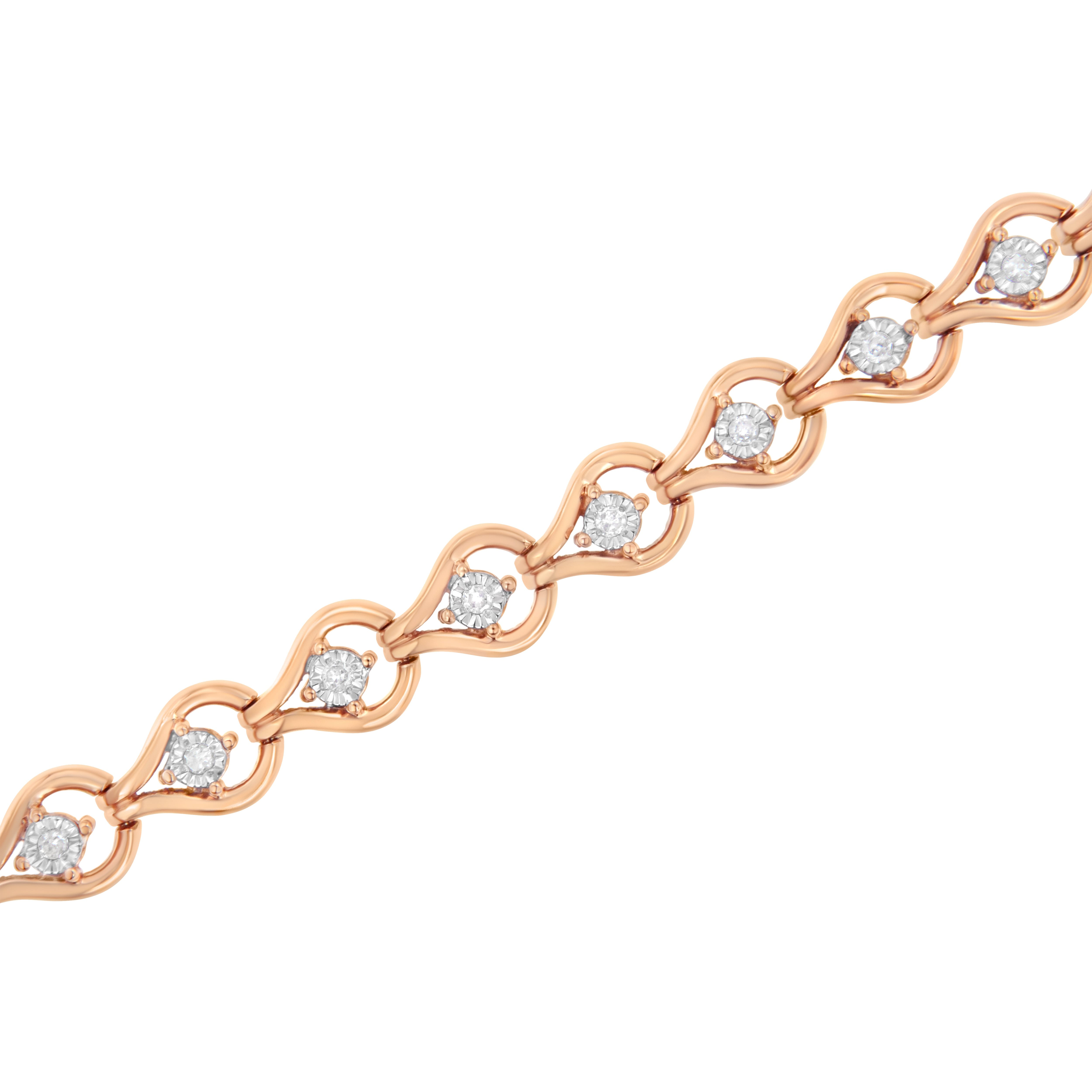 Rose Gold over .925 Sterling Silver 1/4 Cttw Diamond Miracle-Set Teardrop Shaped 7" Link Bracelet (I-J Color, I3 Clarity)