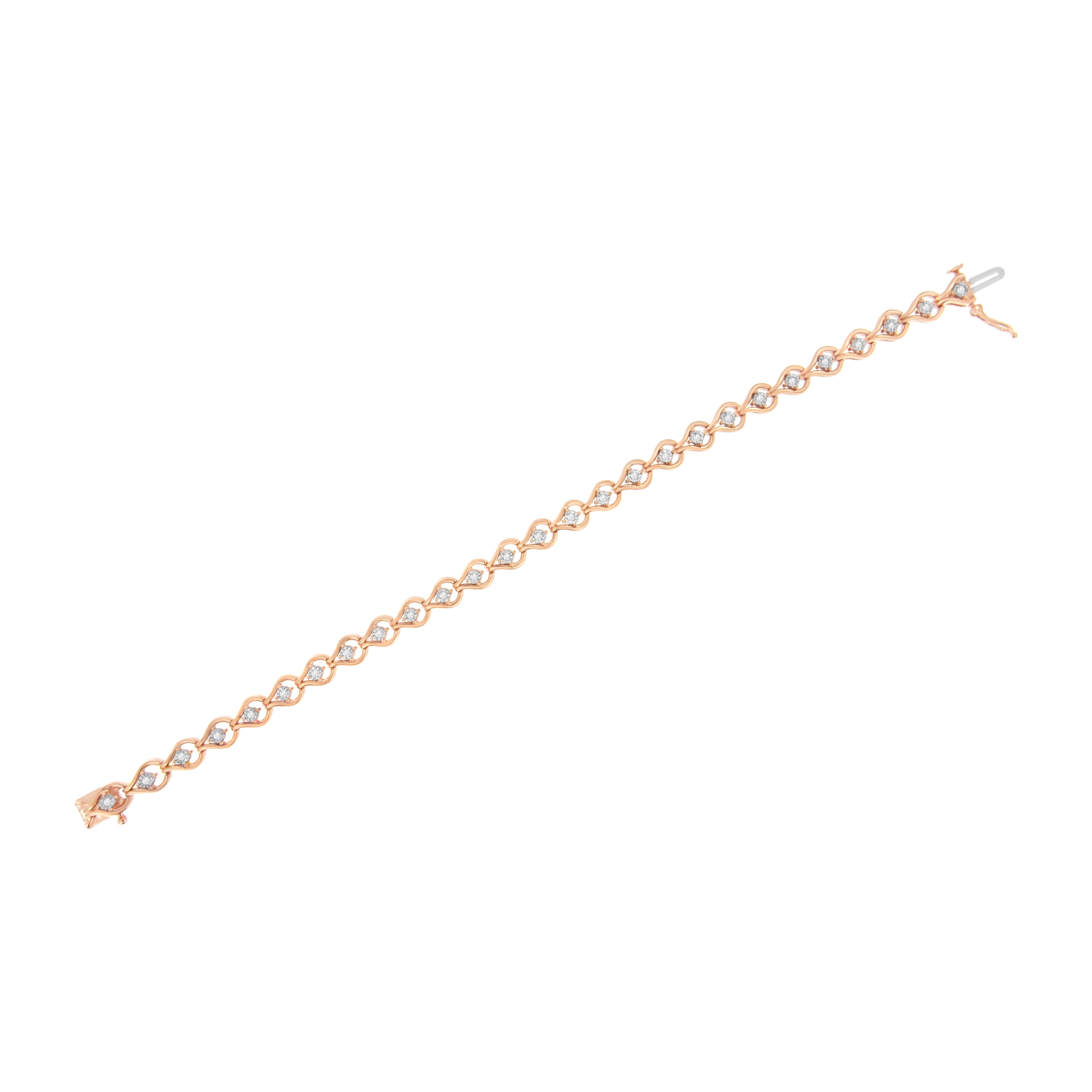 Rose Gold over .925 Sterling Silver 1/4 Cttw Diamond Miracle-Set Teardrop Shaped 7" Link Bracelet (I-J Color, I3 Clarity)