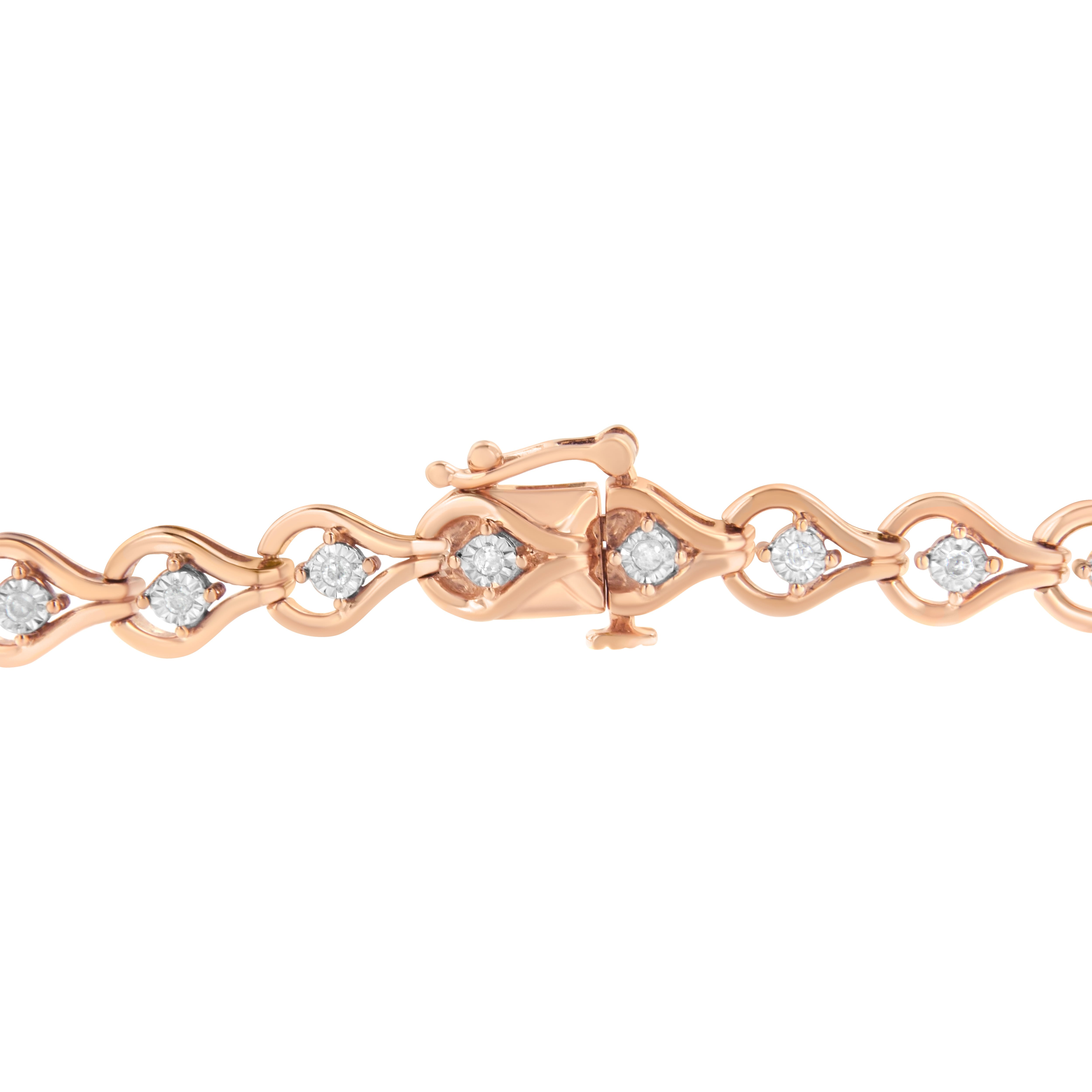 Rose Gold over .925 Sterling Silver 1/4 Cttw Diamond Miracle-Set Teardrop Shaped 7" Link Bracelet (I-J Color, I3 Clarity)