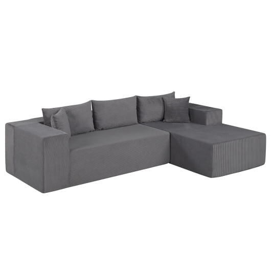 Modular Sectional Sofa Corduroy Upholstered L-shaped Sofa Couch with Deep Seats-Gray