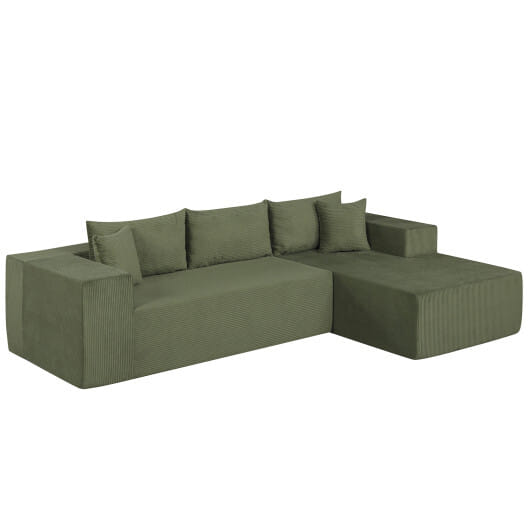 Modular Sectional Sofa Corduroy Upholstered L-shaped Sofa Couch with Deep Seats-Gray