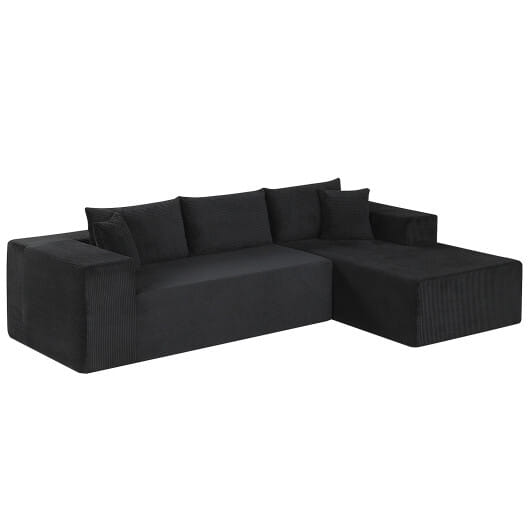 Modular Sectional Sofa Corduroy Upholstered L-shaped Sofa Couch with Deep Seats-Gray